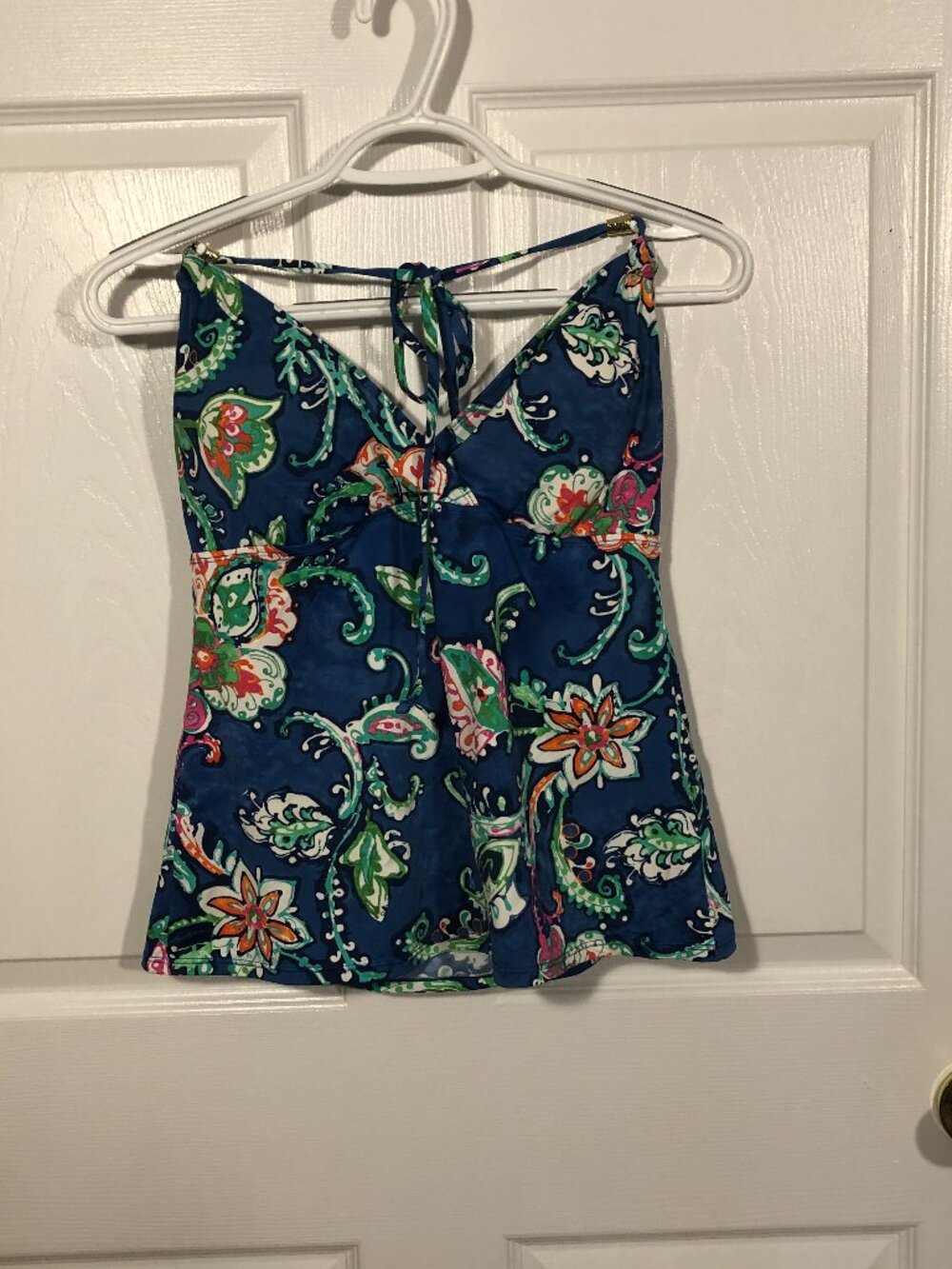 Lauren Ralph Lauren women blue floral halter style tankini,10
